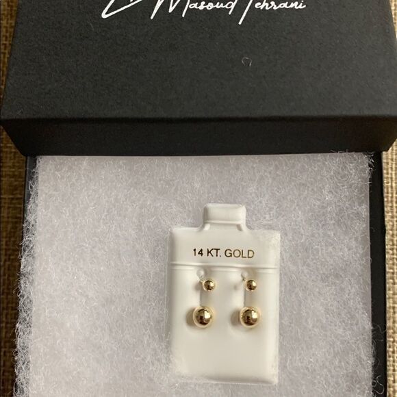 Double ball two hole earrings 14k solid gold real gold telephonic earrings - Picture 7 of 11